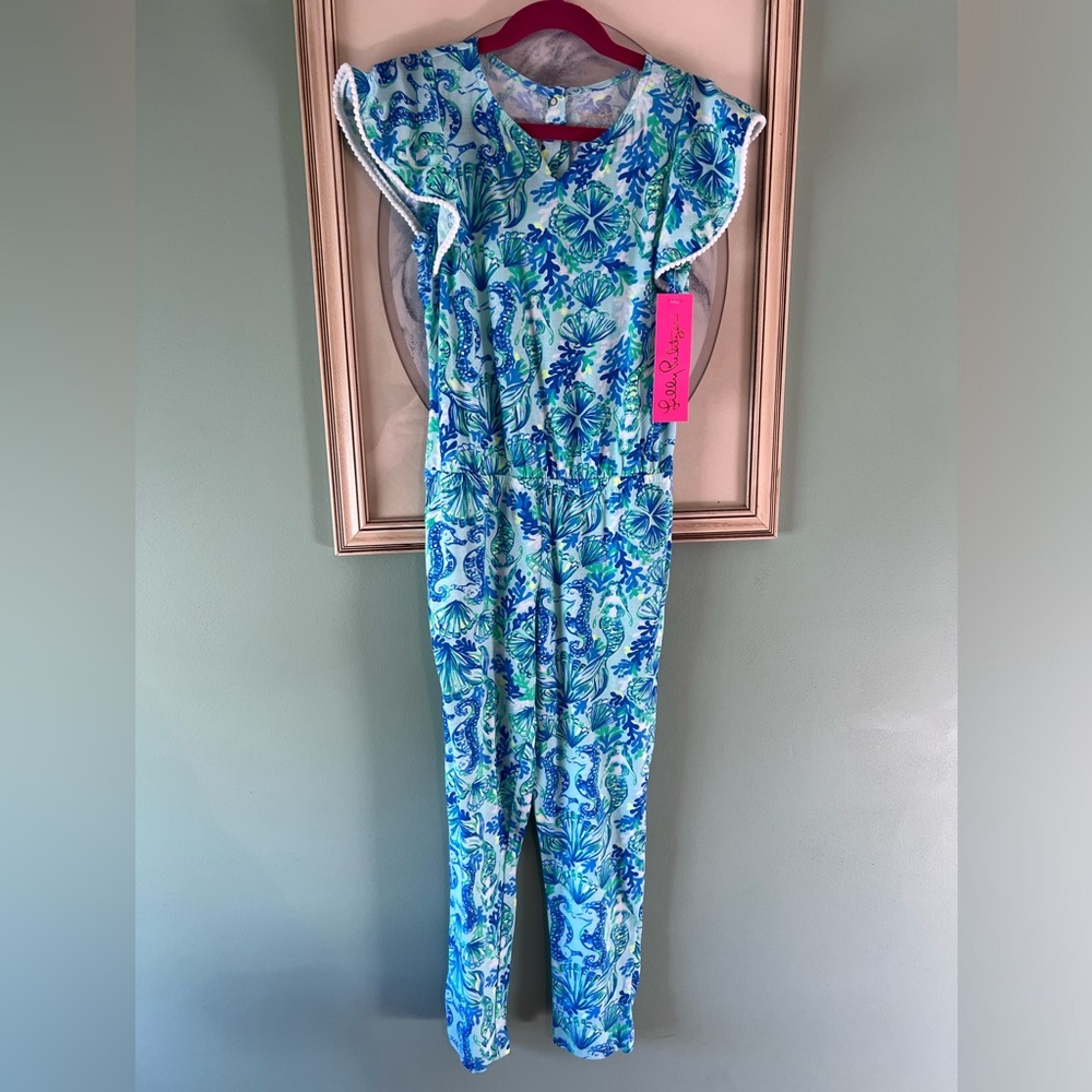 NWT Lilly Pulitzer Astara Jumpsuit in Seaglass Aqua Seeing Double Sz M